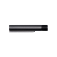 Full-length right-side profile view of a matte black aluminum receiver extension buffer tube showing threaded end and adjustment lip, isolated on a transparent background.