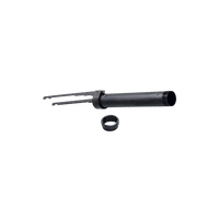 A black steel shotgun action slide tube assembly with dual action bars and threaded retention nut, isolated on a transparent background.