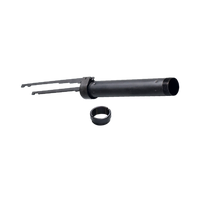 A black metal cylindrical tool with a forked extension and a separate black ring, photographed on a transparent background.
