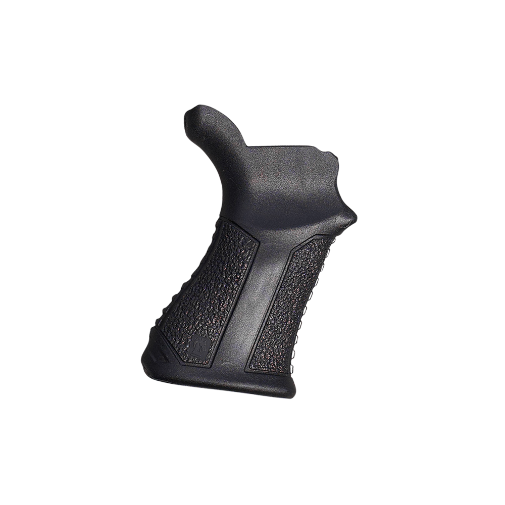 A black textured grip accessory, likely a pistol handle grip or firearm stock grip, shown against a transparent background.