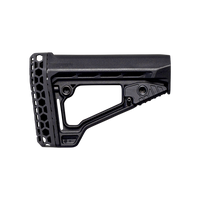 A matte black tactical rifle stock featuring an integrated honeycomb rubber recoil pad, isolated on a transparent background.