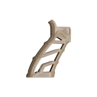A flat dark earth tan skeletonized lightweight pistol grip featuring the Adaptive logo, isolated on a transparent background.