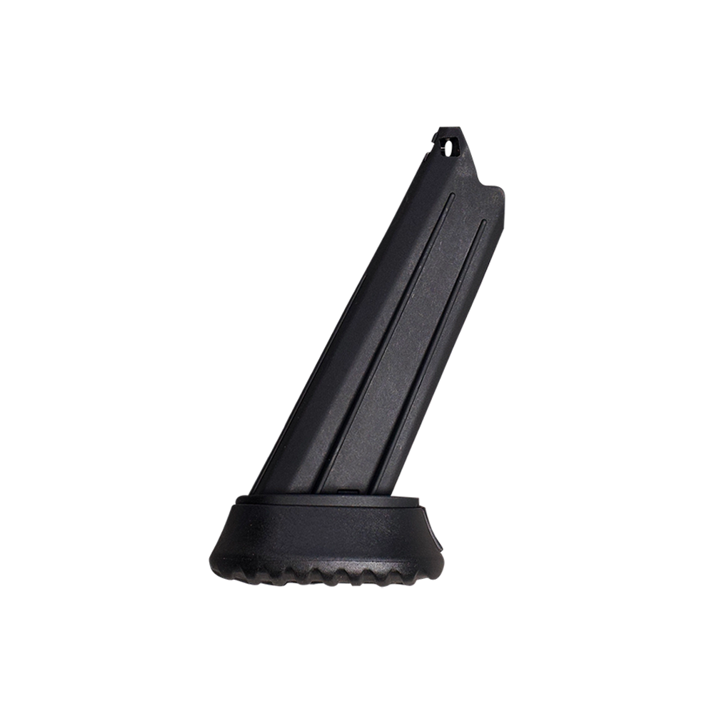 Side view of a matte black synthetic stock monopod attachment featuring a textured rubberized stabilizer base pad, isolated on a transparent background.